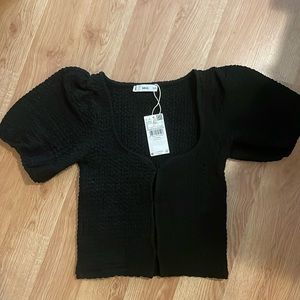 NWT Mango Puff Sleeve Textured Knit Top | Size S